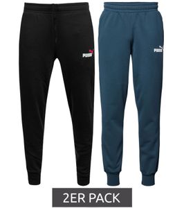 Pack of 2 PUMA ESS logo men's jogging pants, stylish cotton sweatpants with logo, economy pack in black or petrol blue