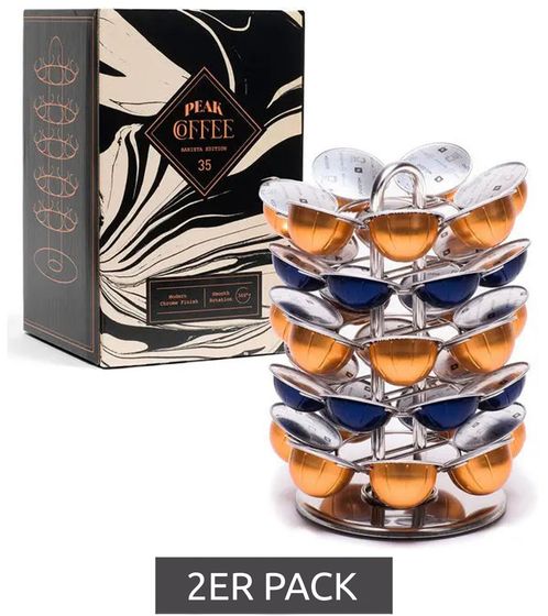 Confezione da 2 portacapsule rotanti PEAK COFFEE per 35 capsule, supporto per capsule Nespresso Vertuo Vertuoline, design ad albero con finitura cromata in confezione risparmio