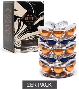 Pack de 2 porte-capsules rotatif PEAK COFFEE pour 35 capsules, support pour capsules Nespresso Vertuo Vertuoline, design arbre avec finition chromée dans un pack économique