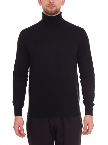 ZWILLINGSHERZ Jersey de hombre 100% cashmere jersey de cuello alto camisa de manga larga 7079 negro