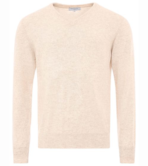 ZWILLINGSHERZ maglione da uomo 100% cashmere con camicia a maniche lunghe scollo a V beige