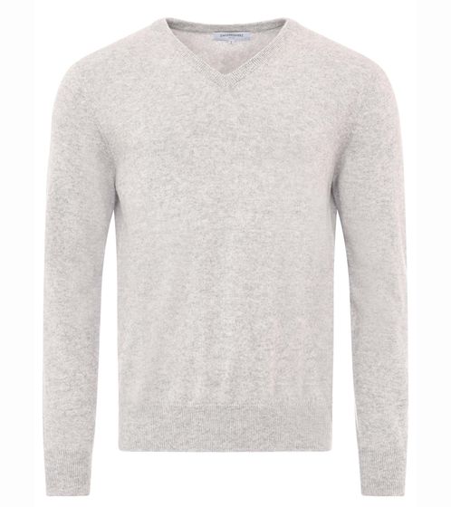 ZWILLINGSHERZ maglione da uomo 100% cashmere pullover con camicia a maniche lunghe scollo a V grigio chiaro