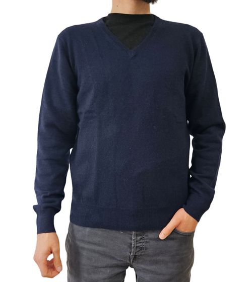 Jersey de hombre ZWILLINGSHERZ 100% cashmere con camisa de manga larga con cuello en pico azul marino