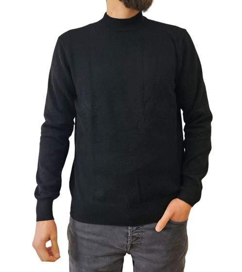 ZWILLINGSHERZ Men's 100% Cashmere Sweater Pullover with Stand-Up Collar Long-Sleeved Shirt Black