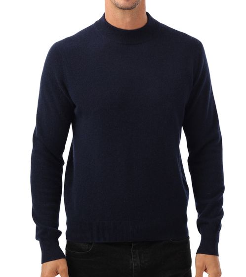 ZWILLINGSHERZ maglione da uomo 100% cashmere con collo alto, camicia a maniche lunghe, blu scuro