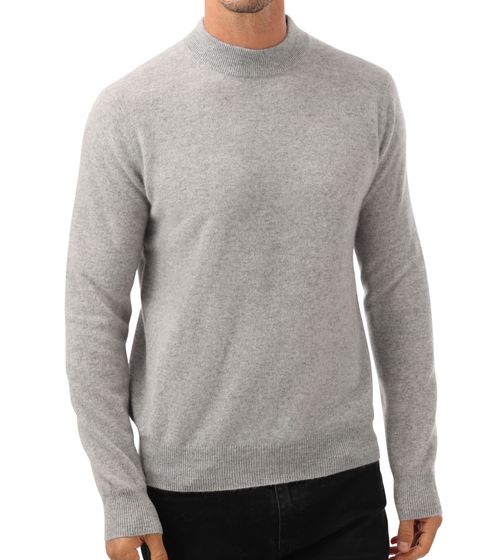 ZWILLINGSHERZ Men's 100% Cashmere Sweater Pullover with Stand-Up Collar Long-Sleeved Shirt Light Grey