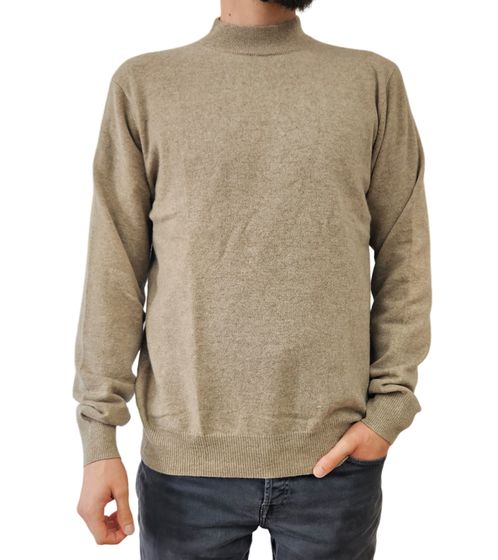 ZWILLINGSHERZ Men's 100% Cashmere Sweater Pullover with Stand-Up Collar Long-Sleeved Shirt Beige