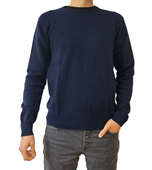 ZWILLINGSHERZ maglione da uomo 100% cashmere, maglione girocollo, maglia a maniche lunghe, blu