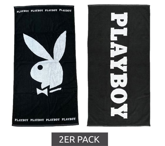 Pack of 2 PLAYBOY x DEF cotton bath towels, terry towels, bath towels, 70cm x 140cm DFPBTW100 with bunny or logo lettering, black/white