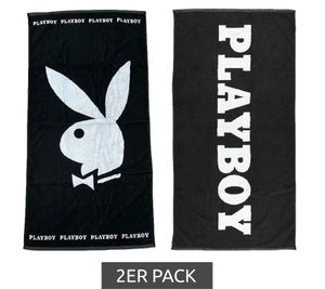 Confezione da 2 asciugamani da bagno in cotone PLAYBOY x DEF, asciugamano da doccia, in spugna, 70 cm x 140 cm DFPBTW100 con scritta coniglietto o logo nero/bianco