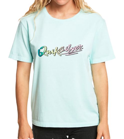 Camiseta Quiksilver Standard mujer, camiseta básica atemporal con letras de la marca en el medio EQWZT03171 BGD0 turquesa