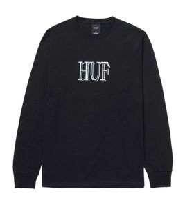 Camisa de manga larga para hombre HUF 8-Bit , moderno suéter de algodón con logo en el centro TS01490 negro