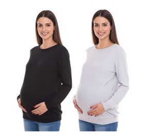 neun 9 monate Damen schlichtes Schwangerschafts-Shirt Umstands-Mode Grau oder Schwarz