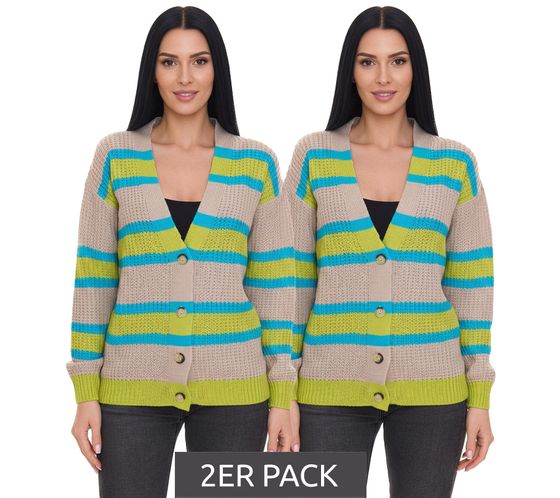 Confezione da 2 cardigan giacca in maglia da donna Aniston CASUAL chiusura con bottoni 85595338 beige/blu/verde