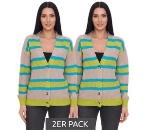 2er Pack Aniston CASUAL Damen Strick-Jacke Cardigan mit Knopf-Verschluss 85595338 Beige/Blau/Grün