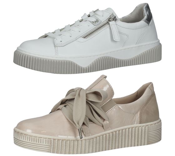 GABOR scarpe da donna in vera pelle con cerniera in bianco o vernice scarpe con plantare estraibile in beige, eleganti sneakers basse in bianco o beige