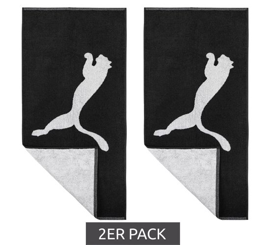 2er Pack PUMA Baumwoll-Badetuch Frottee-Handtuch mit großem Marken-Logo 70cm x 140cm 054552 01 Schwarz/Weiß