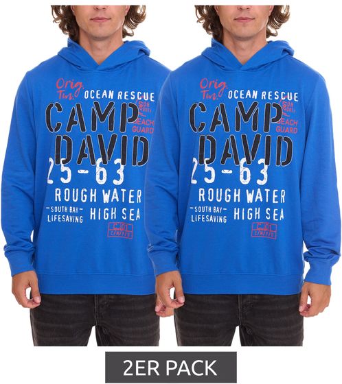 Pack of 2 CAMP DAVID men's sweat pullover with cotton content Hooded pullover Limited Edition by Dieter Bohlen Economy pack Long-sleeved shirt Blue