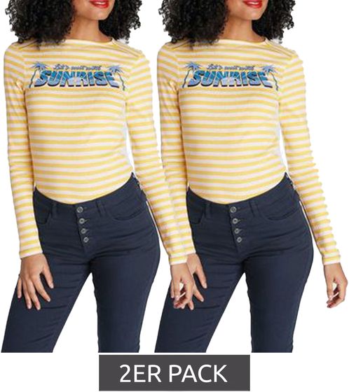 Pack of 2 AjC ladies shirt striped long-sleeved shirt cotton with front print economy pack 67426709 yellow/white/blue