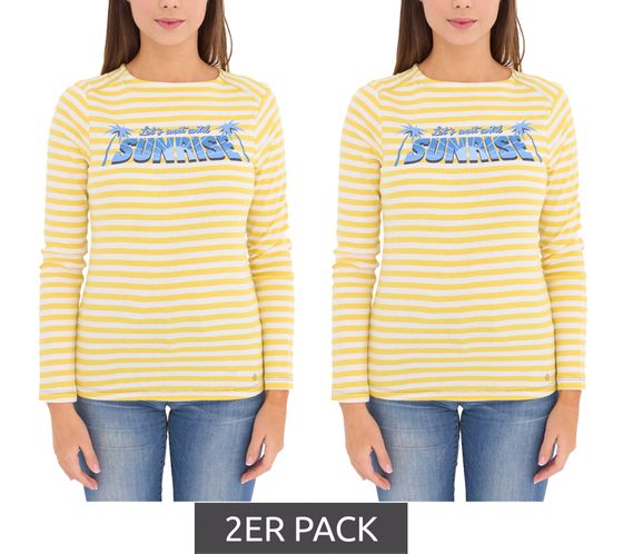 Pack of 2 AjC ladies shirt striped long-sleeved shirt cotton with front print economy pack 67426709 yellow/white/blue