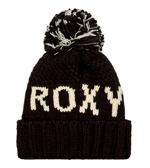 ROXY Damen Winter Beanie kuschelige Winter-Mütze im groben Zopfstrick-Design Strick-Mütze Bommel-Mütze ERJHA03718 KVJ0 Schwarz