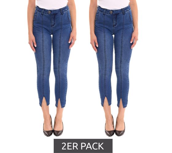 Pack de 2 pantalones de mujer AjC Jeans slim fit hasta el tobillo, pantalones de cintura alta con abertura 73958310 azul