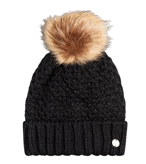 ROXY Blizzard Damen kuschelige Strick-Mütze bequeme Bommel-Mütze One Size ERJHA04015 KVJ0 Schwarz