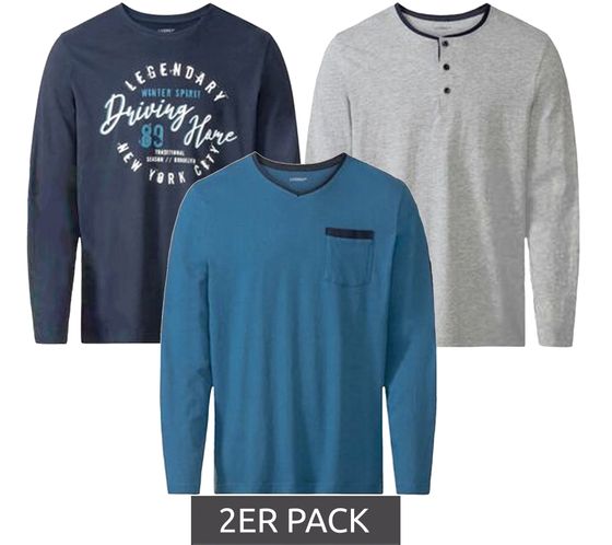 2er Sparpack LIVERGY Herren Pyjama Top Nachtwäsche Oberteil Schlaf-Shirt 390208-2201 Blau, Navy oder Grau