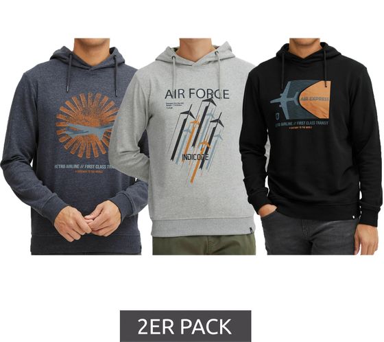 Pack económico de 2 sudaderas con capucha de algodón para hombre INDICODE Forzo, jersey con capucha sostenible y gran estampado frontal 55-581MM en gris, azul marino o negro