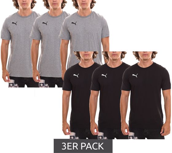 Pack de 3 Puma TeamGOAL 23 Chemise décontractée en coton pour hommes avec logo brodé T-shirts unis 656578 noir ou gris