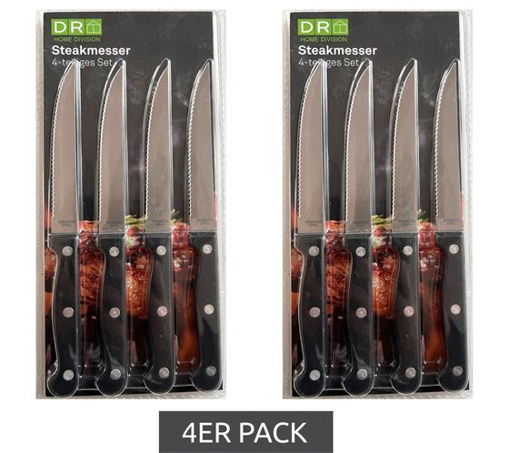 Pack of 8 DR Home Division steak knives made of stainless steel, sharp knives, dishwasher safe, black/silver