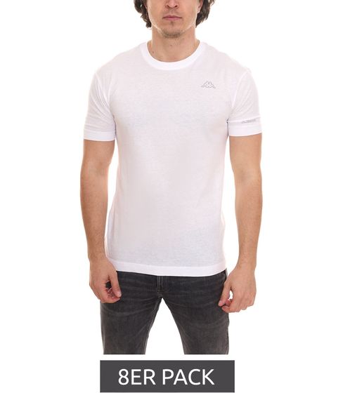 Pack de 8 camisas de algodón para hombre Kappa, camisa de cuello redondo con parche con logo pequeño, paquete económico, camisa de manga corta 711169 A1C blanco