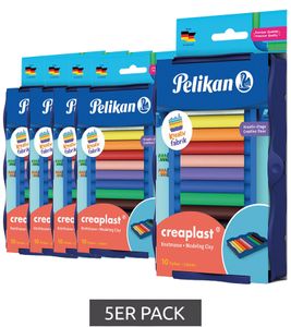 Pack of 5 Pelikan creaplast modeling clay in 10 different colors, Kreativfabrik children's clay, creative floor, play clay 604543, economy pack, blue/colored