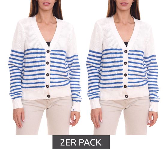 2-pack DELMAO women's striped fine knit cardigan 46338846 white/blue