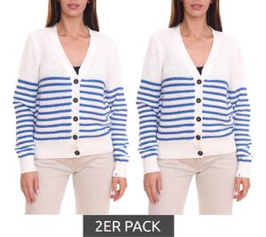 Lot de 2 cardigan femme DELMAO en maille fine rayée 46338846 blanc/bleu