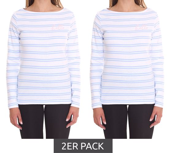 2er Sparpack DELMAO Damen Langarm-Shirt gestreiftes Baumwoll-Sweatshirt 85025237 Blau/Weiß