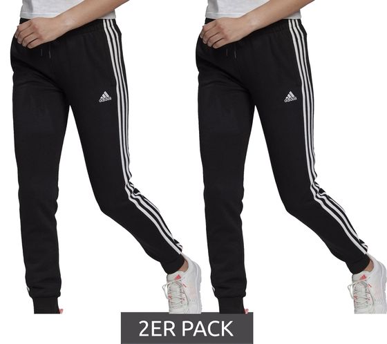 2er Sparpack adidas Essentials French Terry 3-Streifen Damen Trainings-Hose Tapered Cuffed Jogginghose GM8733 Schwarz