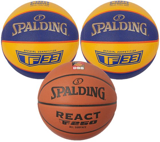 SPALDING Ballon de Basket Taille 6 Équipement de Sport TF33 ou React TF 250 Marron/Noir ou Jaune/Bleu/Or