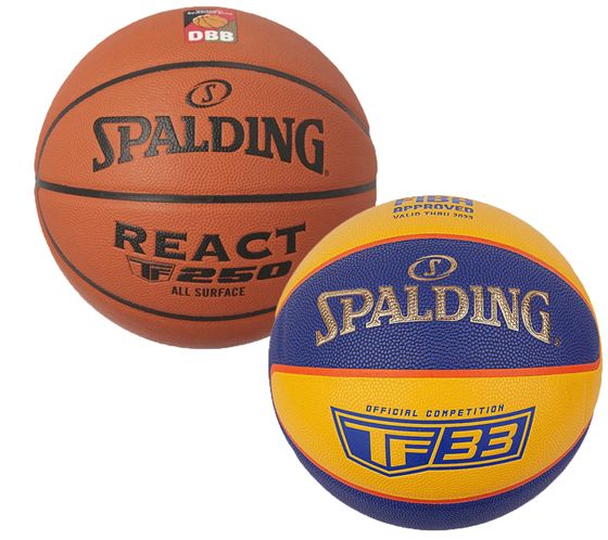 SPALDING Balón de Baloncesto Talla 6 Equipamiento Deportivo TF33 o React TF 250 Marrón/Negro o Amarillo/Azul/Oro