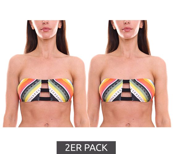 2er Pack RIP CURL Beach Bazaar Damen Bikini-Oberteil mit Clip-Verschluss Bandeau-Bikini Bandeau-Top Bademode GSILC5 Bunt