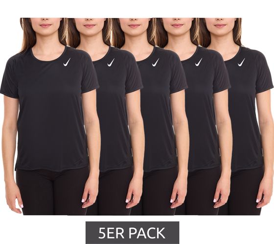 Pack de 5 camisetas NIKE Dri-FIT Race para mujer, camiseta fitness de manga corta, camiseta deportiva aireada, paquete económico DD5927 010 negro