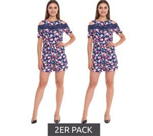 2er Pack melrose Jumpsuit ansprechender Damen Overall im Blumen-Muster 25315223 Blau/Bunt