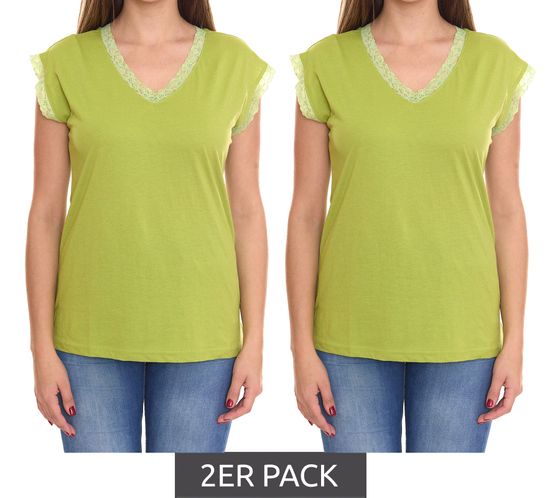 Pack of 2 BOYSEN`S women's tops with lace details, short-sleeved shirt 34323651 green