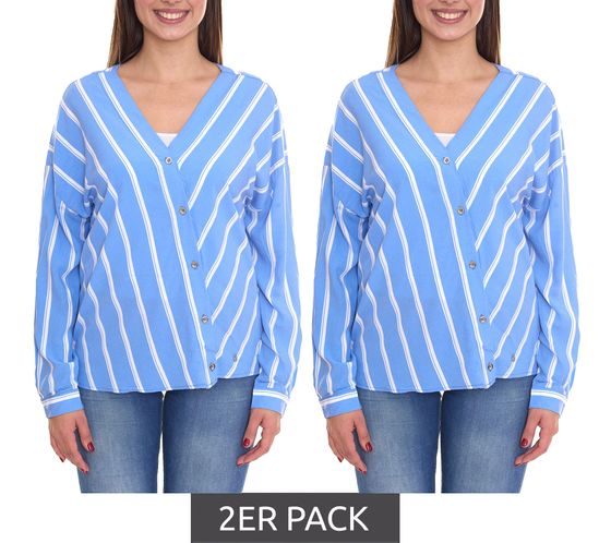 Pack of 2 AjC women's slip-on blouses, sustainable V-neck blouse, striped 48173418 blue/white