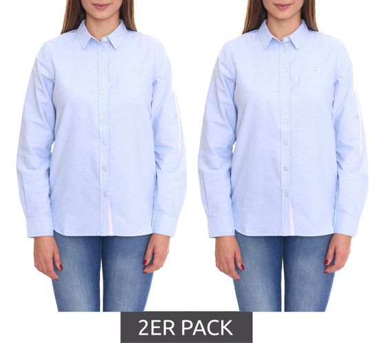 Pack of 2 DELMAO women's shirt blouses, fashionable long-sleeved blouses, cotton blouses, 76168555, light blue