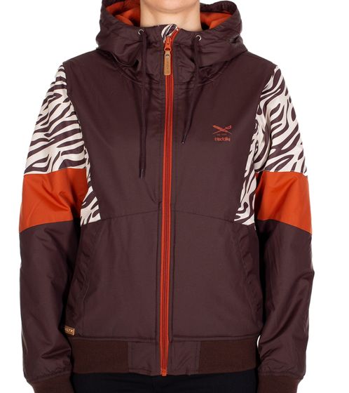 Chaqueta de otoño vegana de mujer Iriedaily Blotchy con capucha cortavientos 961D110-541 rojo vino/naranja/blanco