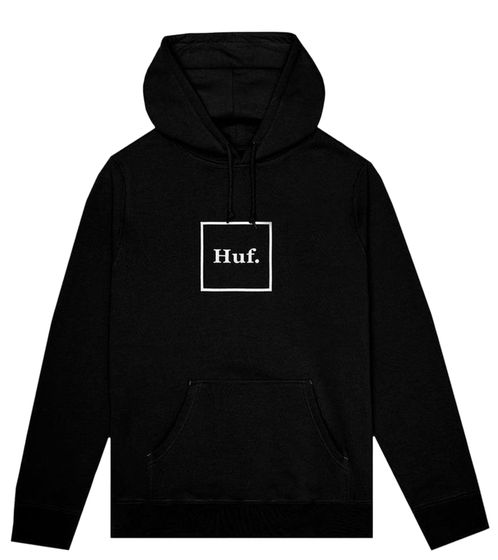 HUF Essentials Herren Kapuzen-Pullover modischer Baumwoll-Pullover mit Frontprint PF00098 Schwarz