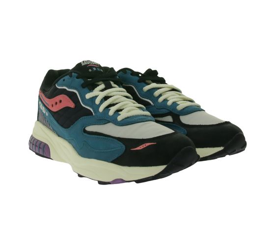 Saucony 3D Grid Hurricane Herren Retro-Sneaker Turnschuhe mit Echtleder-Overlays S70784-2 Grün/Pink/Beige