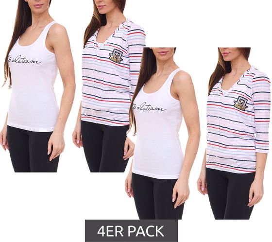 Pack de 4 TOM TAILOR Conjunto de camiseta mujer camisa de verano y top de algodón 34300140 blanco/azul/rojo