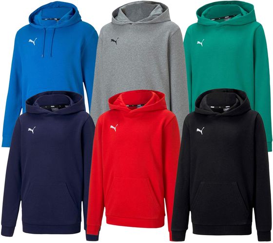 PUMA teamGOAL 23 Casuals felpa con cappuccio per bambini con tasca a marsupio maglione con cappuccio per adolescenti 656711 rosso, nero, verde, blu scuro, grigio, blu